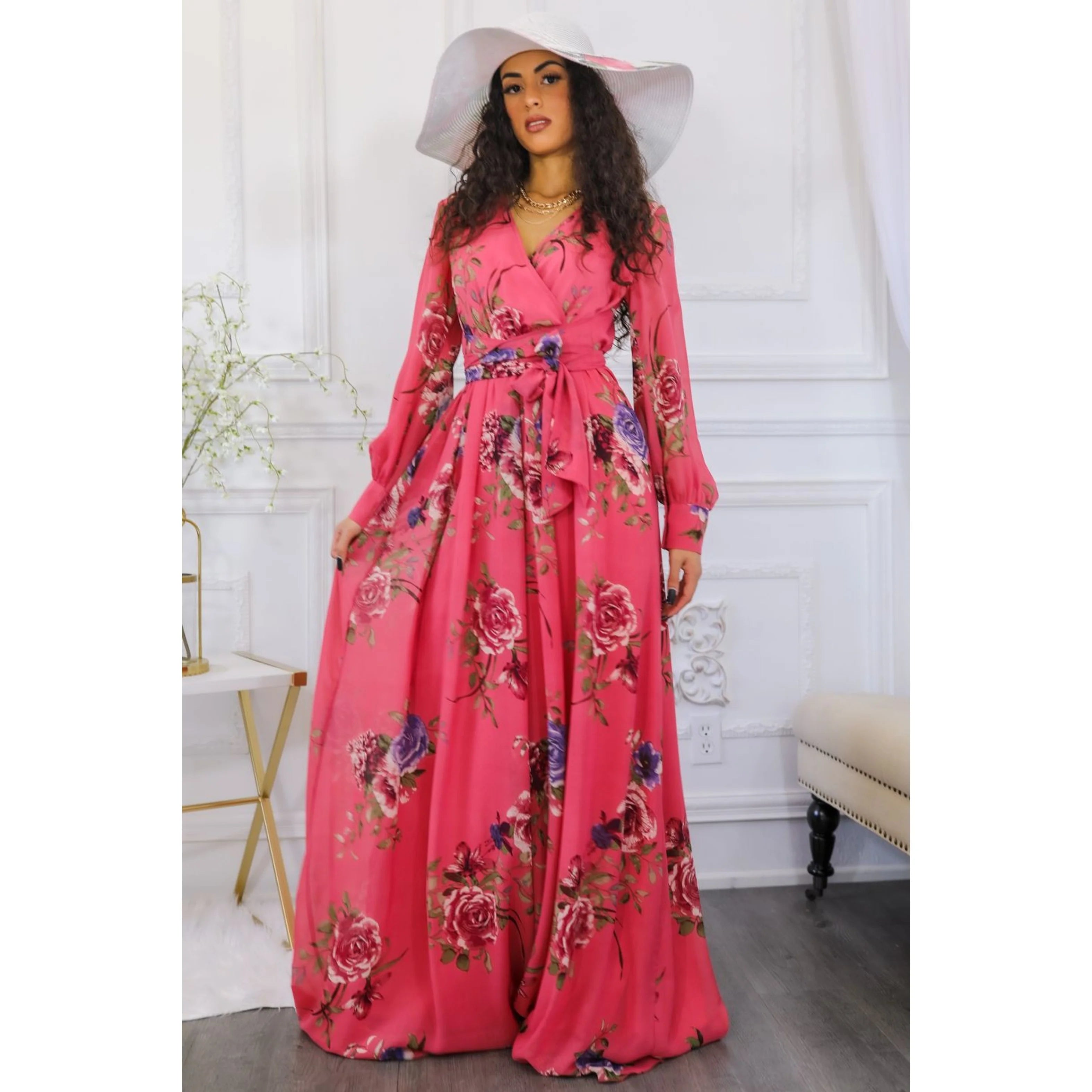 Pink Floral Maxi Wedding Dress