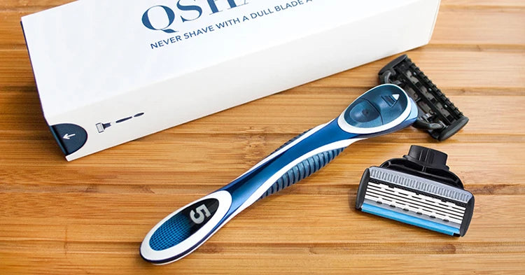 QShave Blue Series 5 Layer USA Blade Manual Razor Mens Shaving Razor with 6 Pieces X5 Blade and each Piece has trimmer Blade