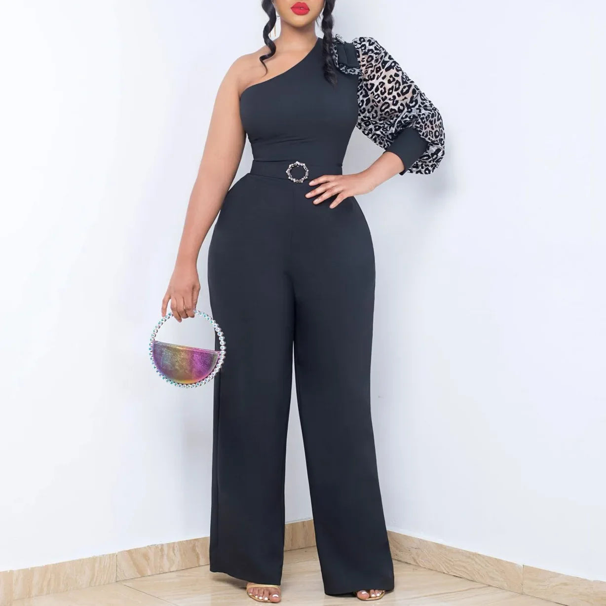 Diagonal Shoulder Wide Leg Jumpsuit