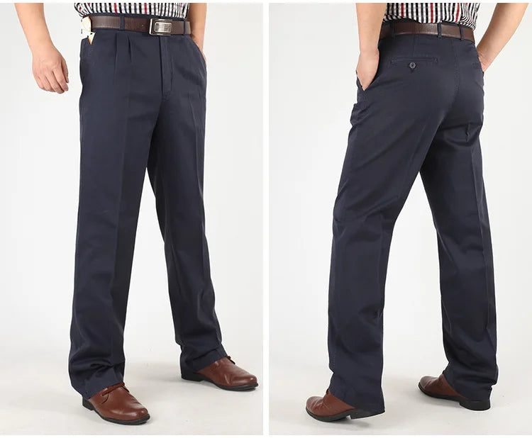 Classic Pleated Cotton Business Trousers