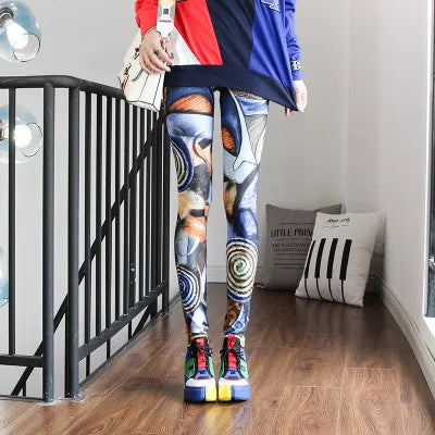 Women Leggings High Waist Cartoon Comic Beauty Print Trousers Soft Female Casual Elastic Pant