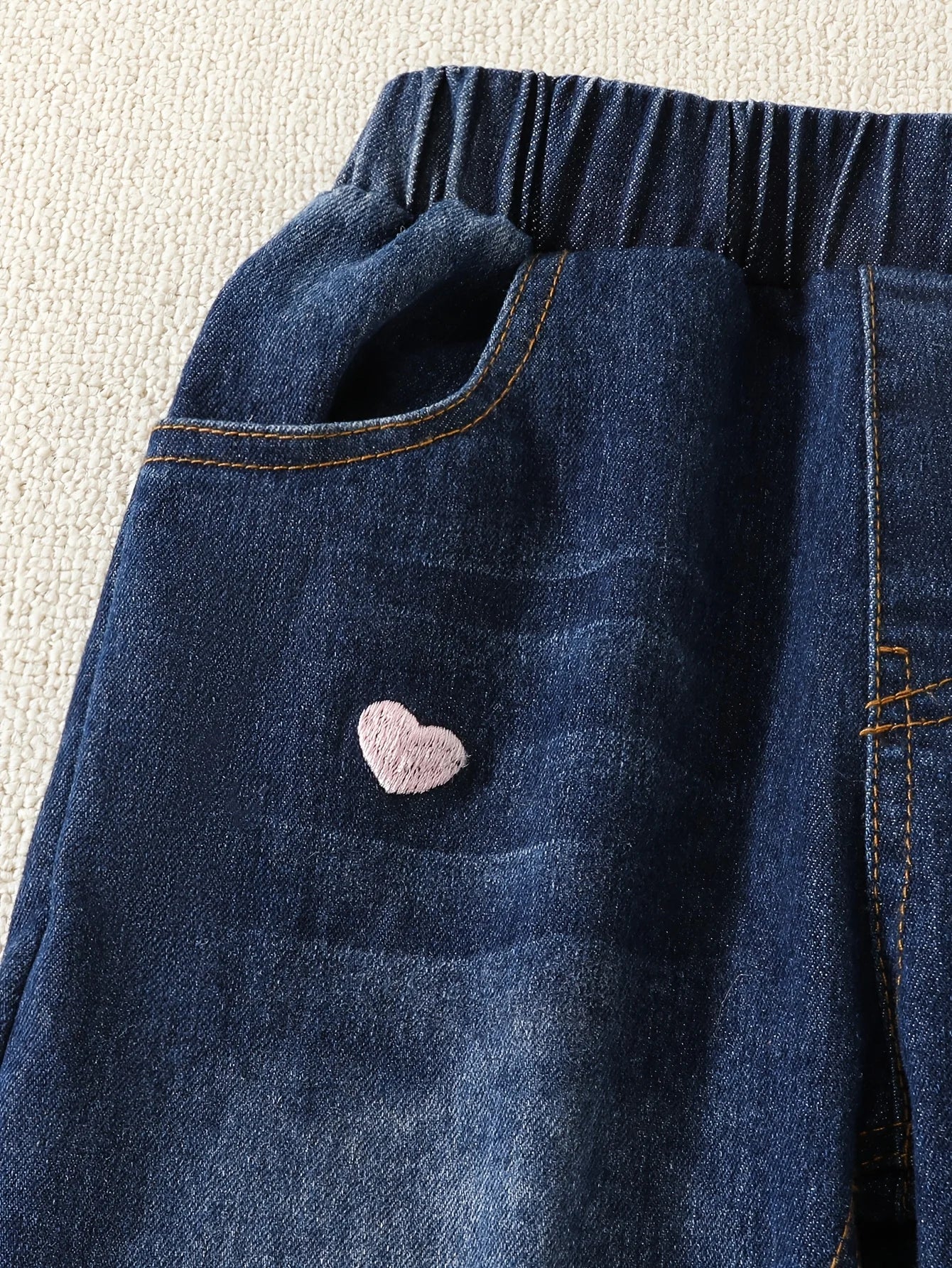 Heart Embroidered Girls Denim Pants