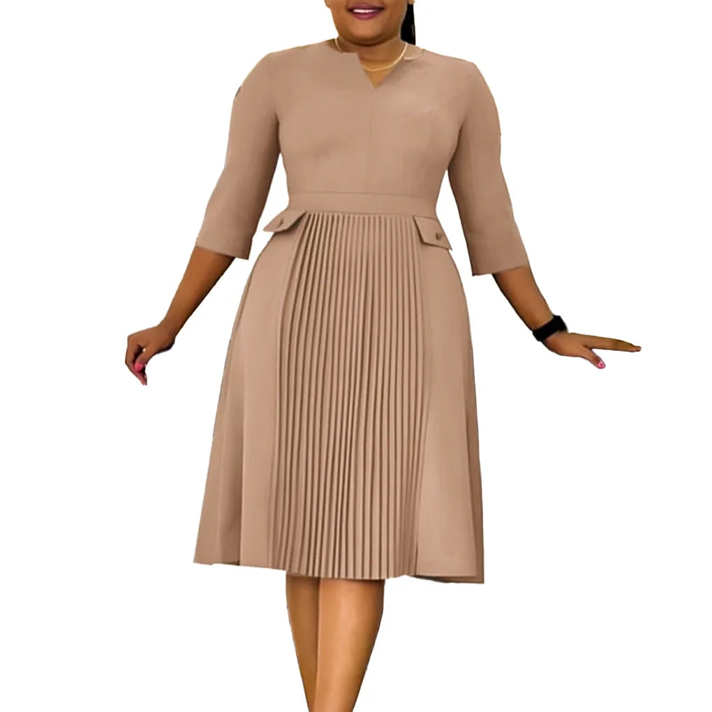 Elegant Pleated Church Midi Dress