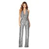 Crimson Sequin Halter Backless Jumpsuit