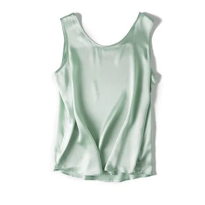Tank Tops Women 100% Real Silk Blouse Sleeveless Shirts Satin Tunic Tops Summer Loose Casual Solid Plus Size S-XXL