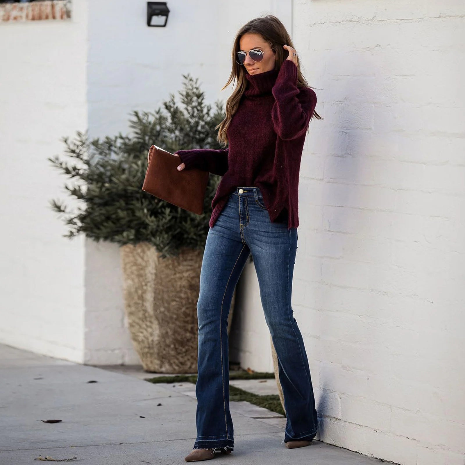 Wide Leg Flared Denim Jeans