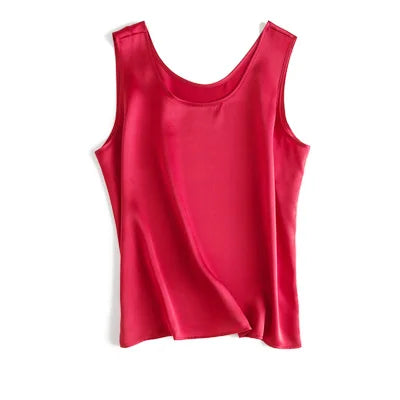 Tank Tops Women 100% Real Silk Blouse Sleeveless Shirts Satin Tunic Tops Summer Loose Casual Solid Plus Size S-XXL