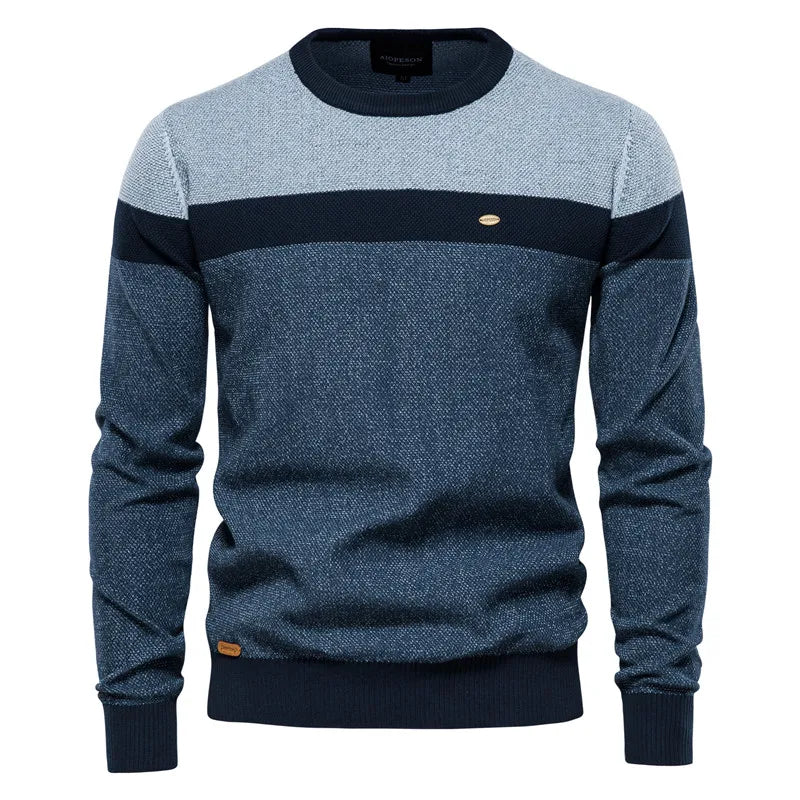 Spliced Cotton Knit Pullover