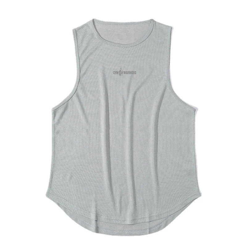 Gym Tank Tops Bodybuilding Fitness Sleeveless T Shirt Men Mesh Printed Workout Stringer Singlets Summer Casual Sports Vest Men