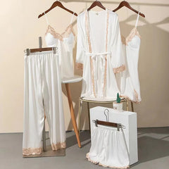 Satin Lace Five Piece Pajamas