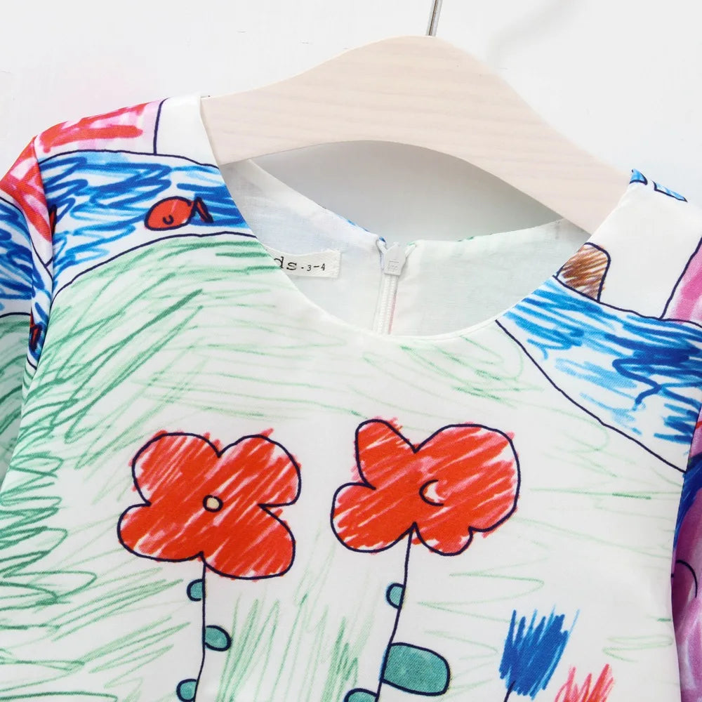 Printed Flower Casual Girls Dress