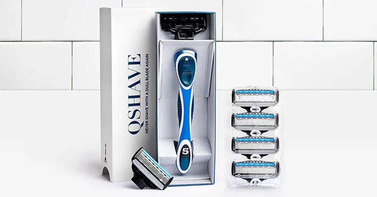 QShave Blue Series 5 Layer USA Blade Manual Razor Mens Shaving Razor with 6 Pieces X5 Blade and each Piece has trimmer Blade