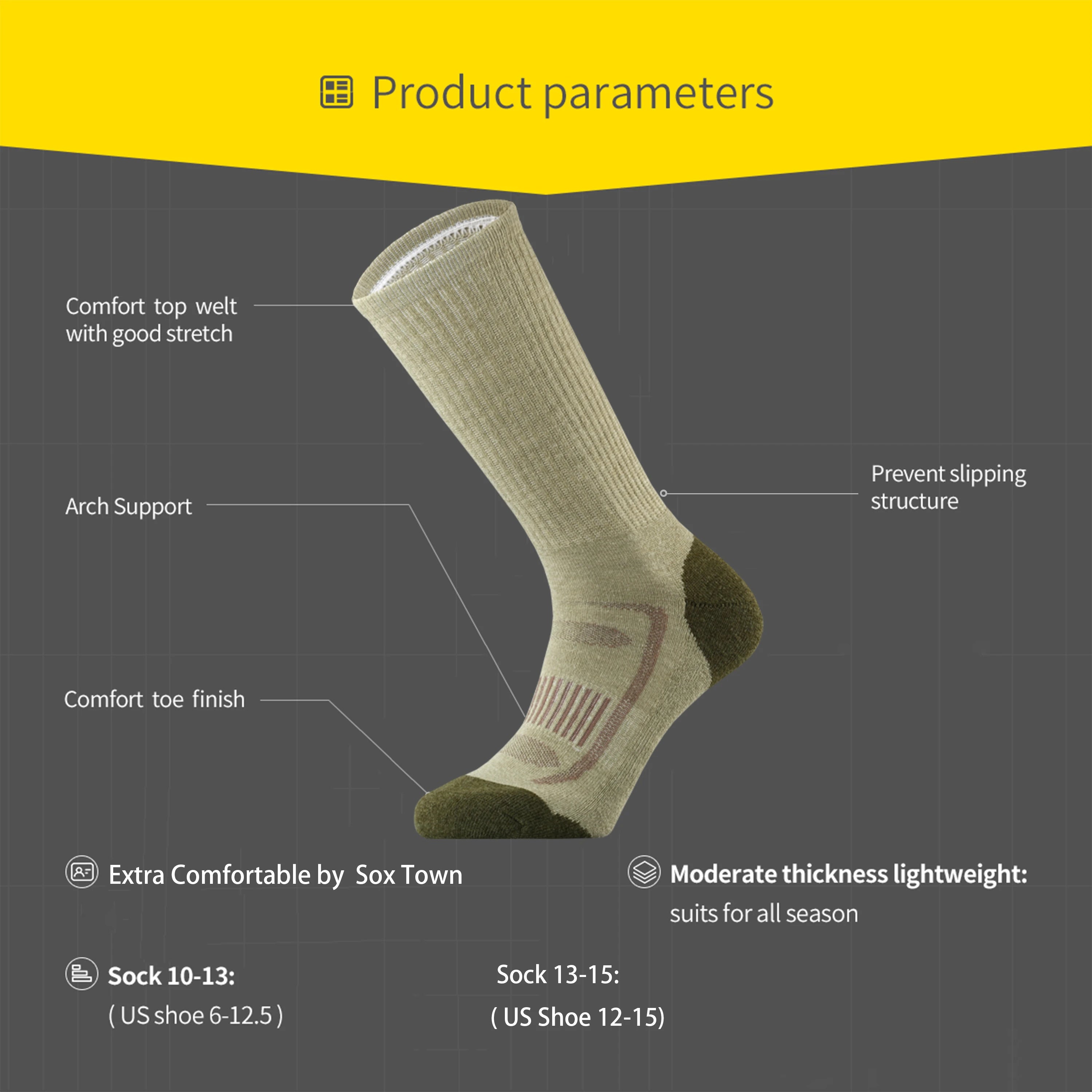 3 Pack Men's Merino Wool Cushion Crew Socks for Outdoor Hiking Hike Trail Performance Moisture Wicking Lightweight All Seasons