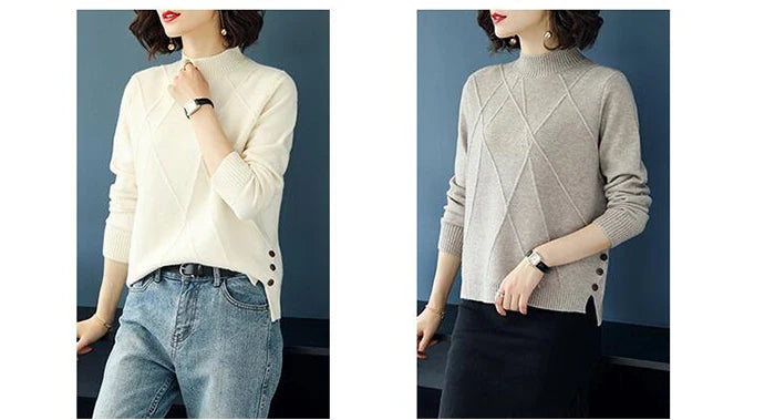 Pink Turtleneck Winter Knit Pullover