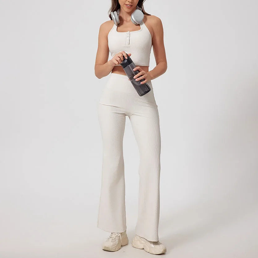 High-Stretch 3-Piece Workout Set with Flare Pants