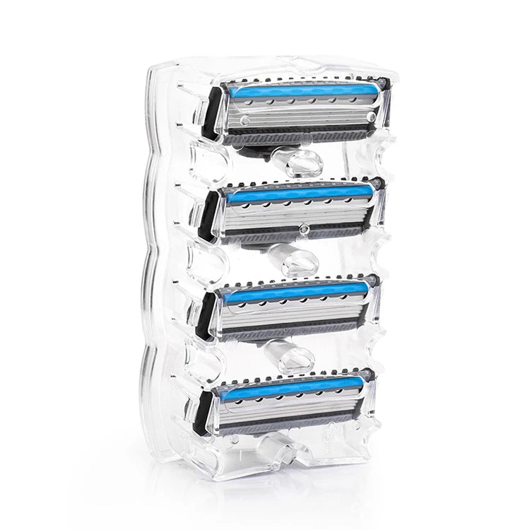 QShave Blue Series 5 Layer USA Blade Manual Razor Mens Shaving Razor with 6 Pieces X5 Blade and each Piece has trimmer Blade