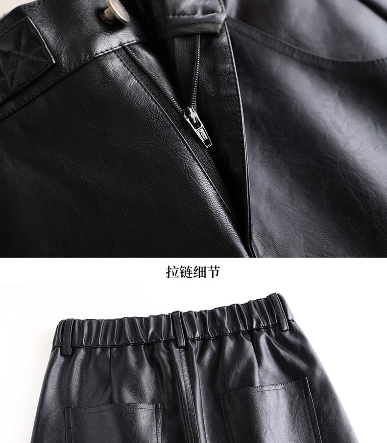 Wide Leg PU Leather Pants