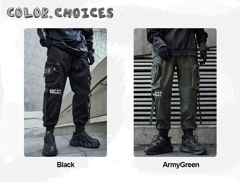 New Joggers Cargo Pants Men Fashion Ribbons Pocket Harem Trousers Sweatpants Men Hip Hop Harajuku Streetwear Casual Pants
