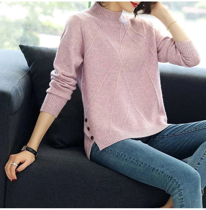 Pink Turtleneck Winter Knit Pullover