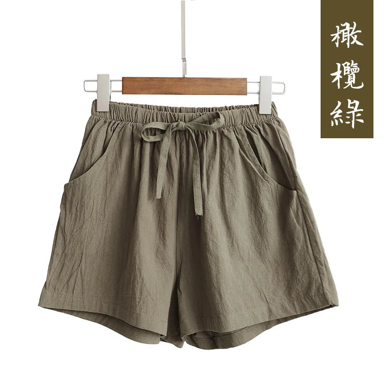 Women's high waisted shorts, fashionable and casual cotton and linen shorts, street wear, women's shorts