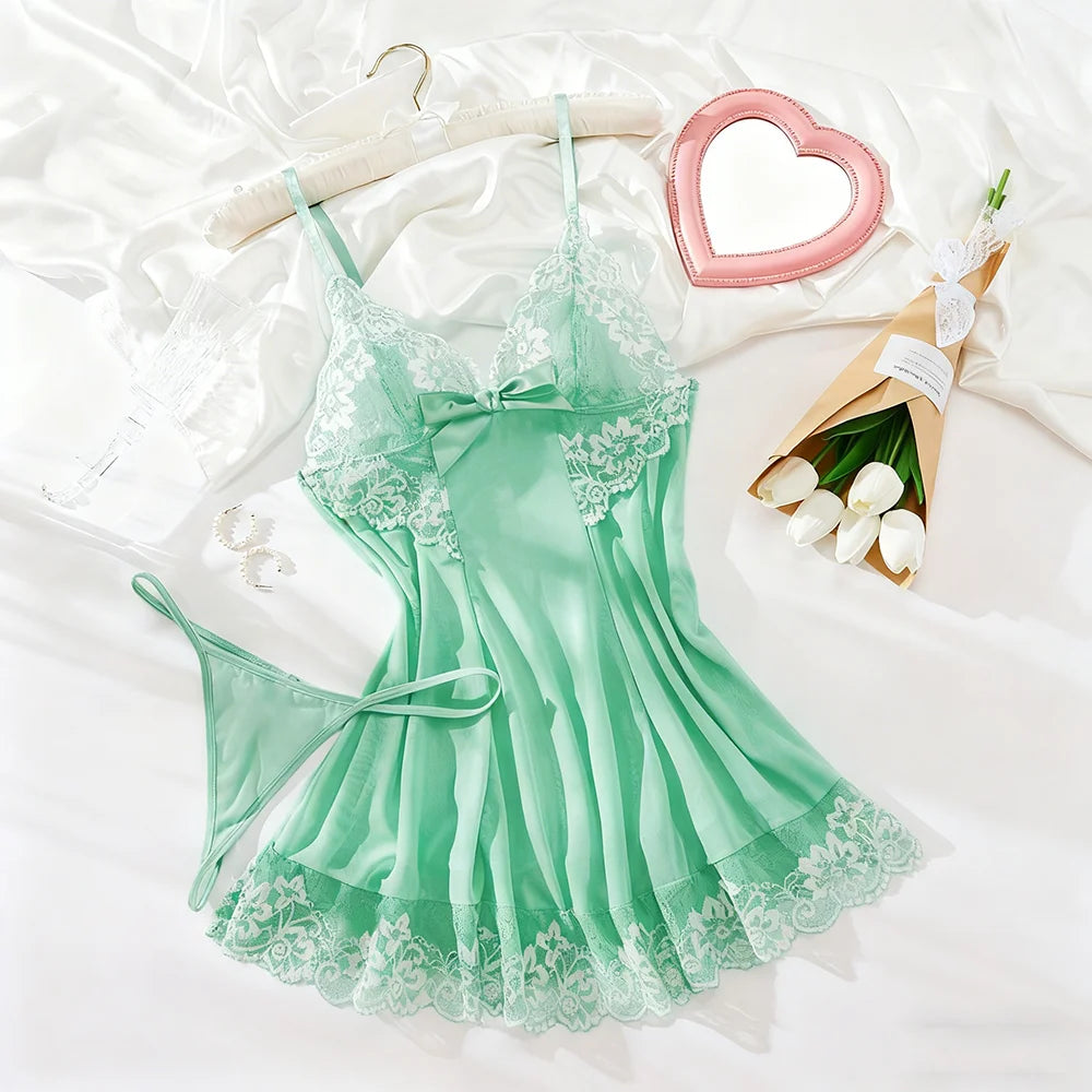 Women Suspender Midi Lingerie Nightwear Set