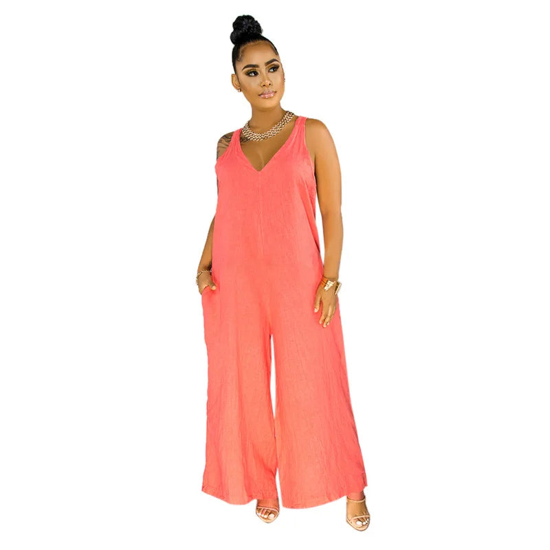 Sleeveless V Neck Summer Jumpsuit