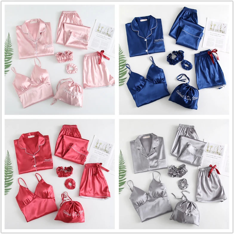 Satin Lace Five Piece Pajamas