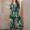 Retro V Neck Wide Leg Jumpsuit