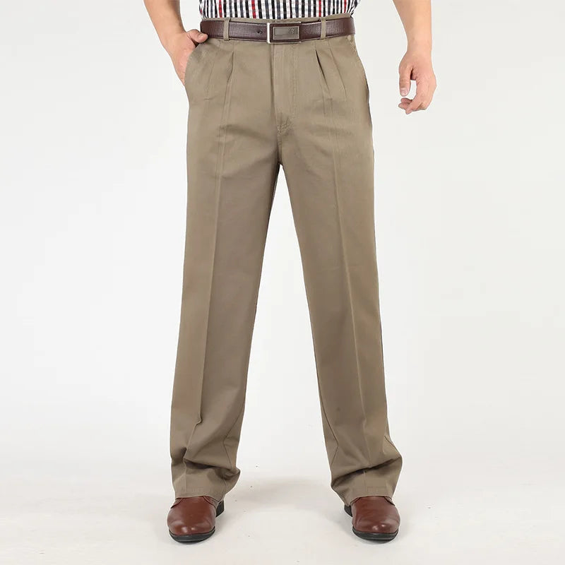 Classic Pleated Cotton Business Trousers