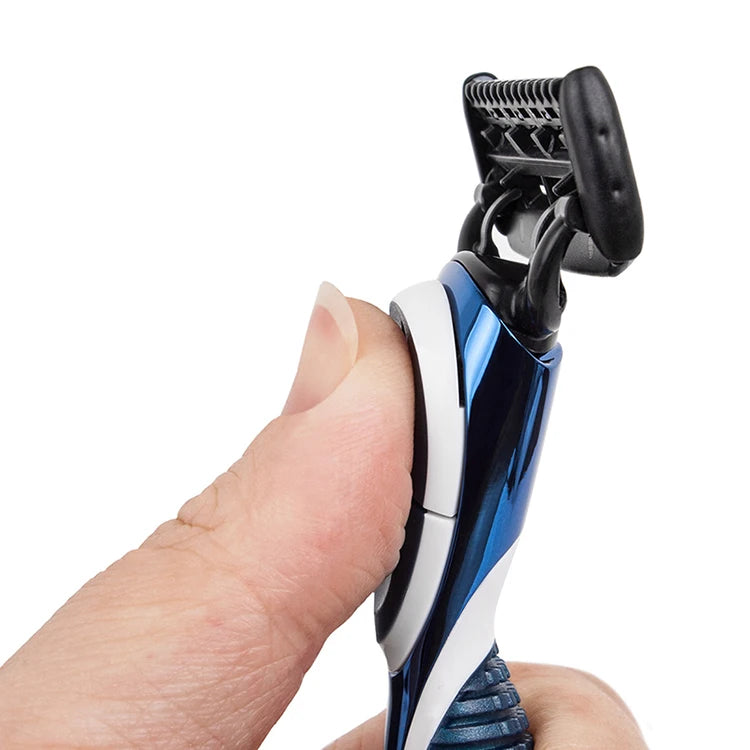 QShave Blue Series 5 Layer USA Blade Manual Razor Mens Shaving Razor with 6 Pieces X5 Blade and each Piece has trimmer Blade