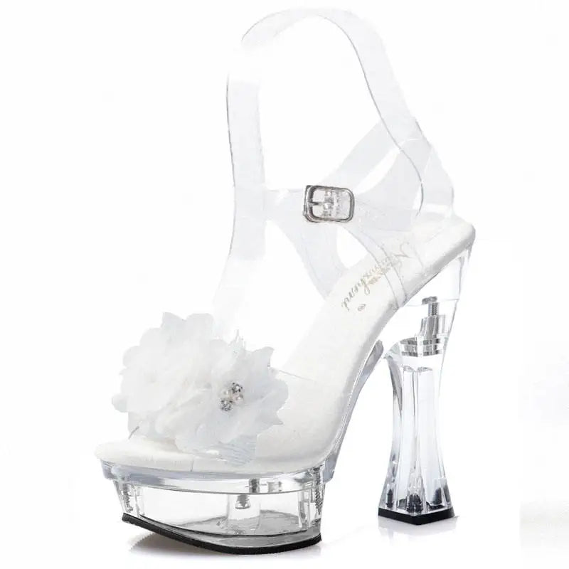 Platform Crystal Peep Toe Heels