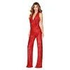Crimson Sequin Halter Backless Jumpsuit