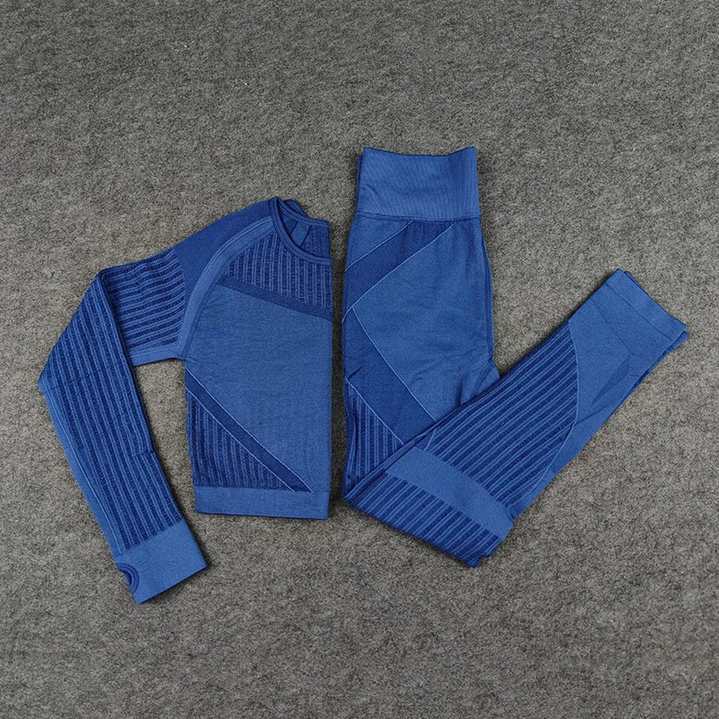 Women Workout Fitness Outfits Hollow Mesh Sports Sets Running Set High Waist Gym Sets Energy Seamless Yoga Suits New 2 Pcs Sets