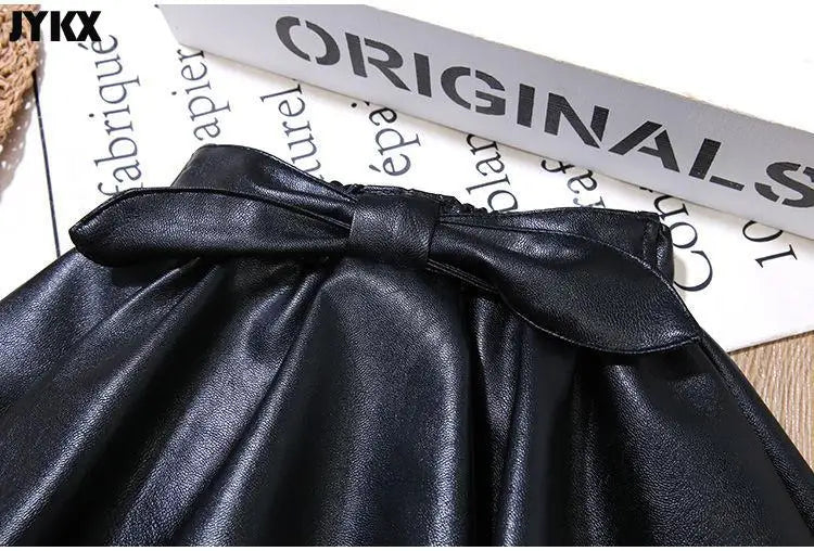 Kids Pleated PU Mini Skirt