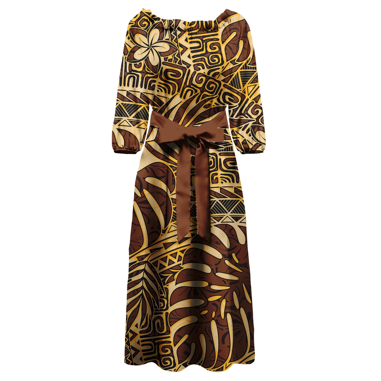 Polynesian Tapa Print Maxi Dress