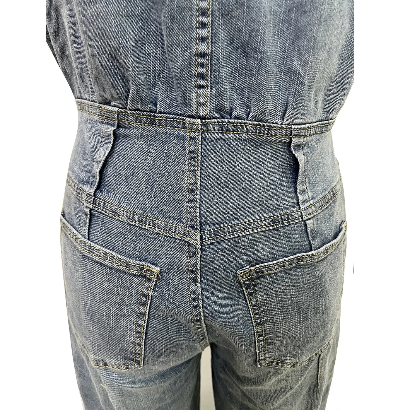 Sleeveless Wide-Leg Denim Jumpsuit