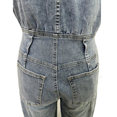 Sleeveless Wide-Leg Denim Jumpsuit
