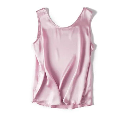 Tank Tops Women 100% Real Silk Blouse Sleeveless Shirts Satin Tunic Tops Summer Loose Casual Solid Plus Size S-XXL