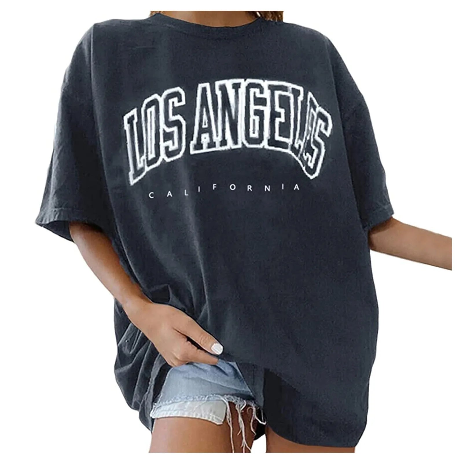 Fashion Women's T-shirts LOS ANGELES Letter Prints T Shirt Women 2021 O-Neck Oversized Loose Short Sleeve Summer Tops Streetwear