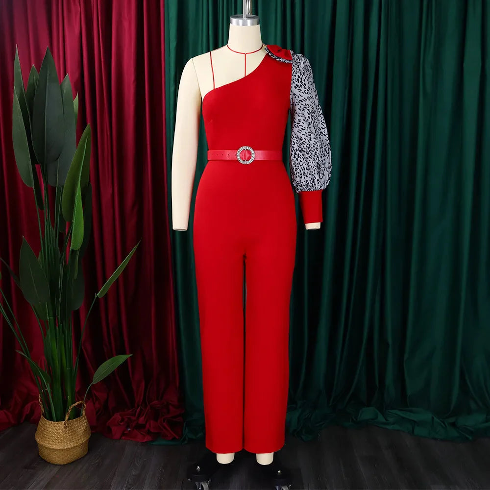 Diagonal Shoulder Wide Leg Jumpsuit