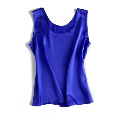 Tank Tops Women 100% Real Silk Blouse Sleeveless Shirts Satin Tunic Tops Summer Loose Casual Solid Plus Size S-XXL