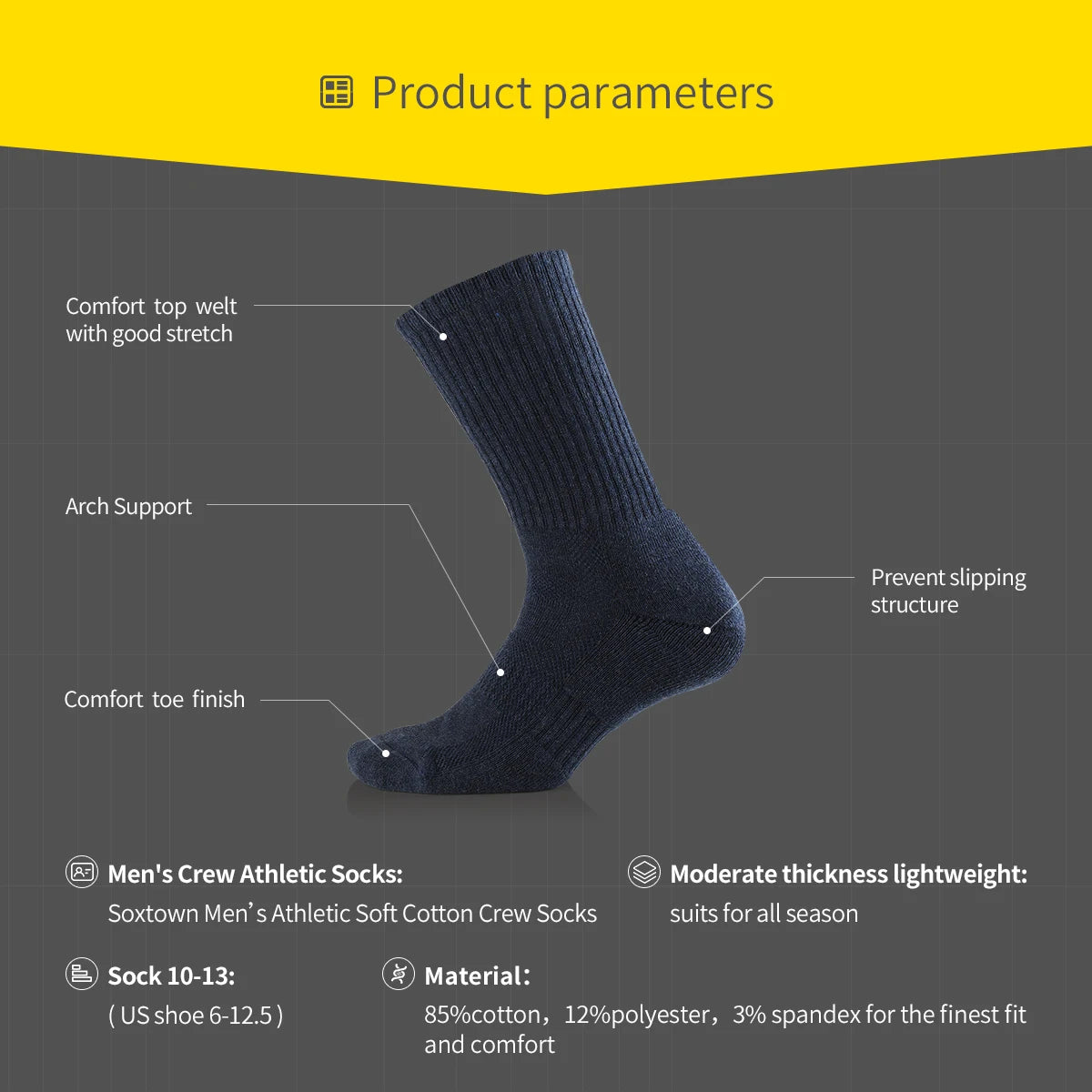Navy Cushioned Performance Crew Socks