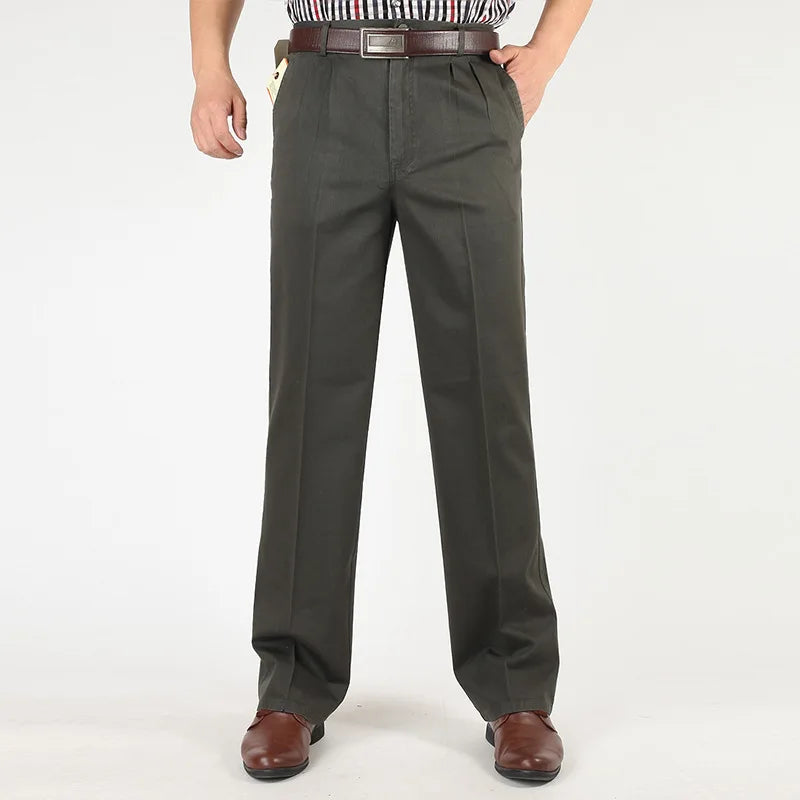 Classic Pleated Cotton Business Trousers