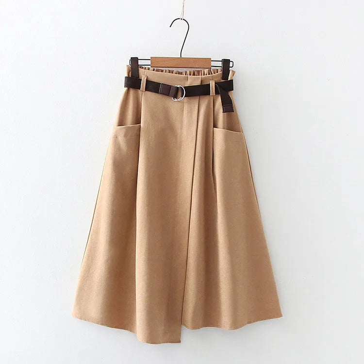 Irregular Pocket High Waist Midi