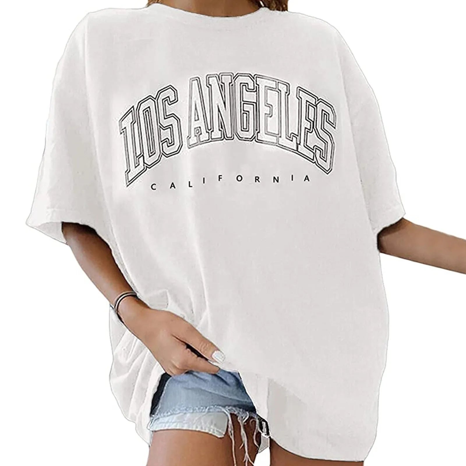 Fashion Women's T-shirts LOS ANGELES Letter Prints T Shirt Women 2021 O-Neck Oversized Loose Short Sleeve Summer Tops Streetwear