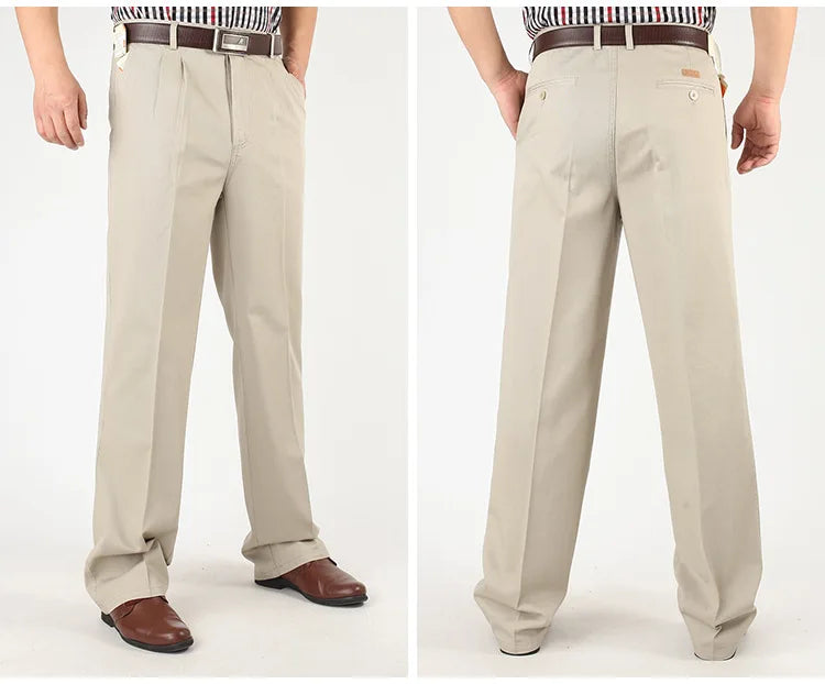 Classic Pleated Cotton Business Trousers