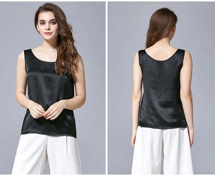 Tank Tops Women 100% Real Silk Blouse Sleeveless Shirts Satin Tunic Tops Summer Loose Casual Solid Plus Size S-XXL