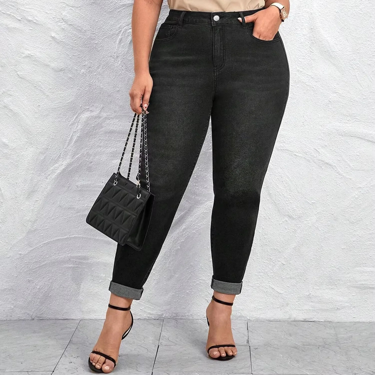 Women's Plus Size Summer Mid Waist Stretch Slim Fit Legging Wholesale Black Gray Feet Skinny Pencil Denim Jeans Pants