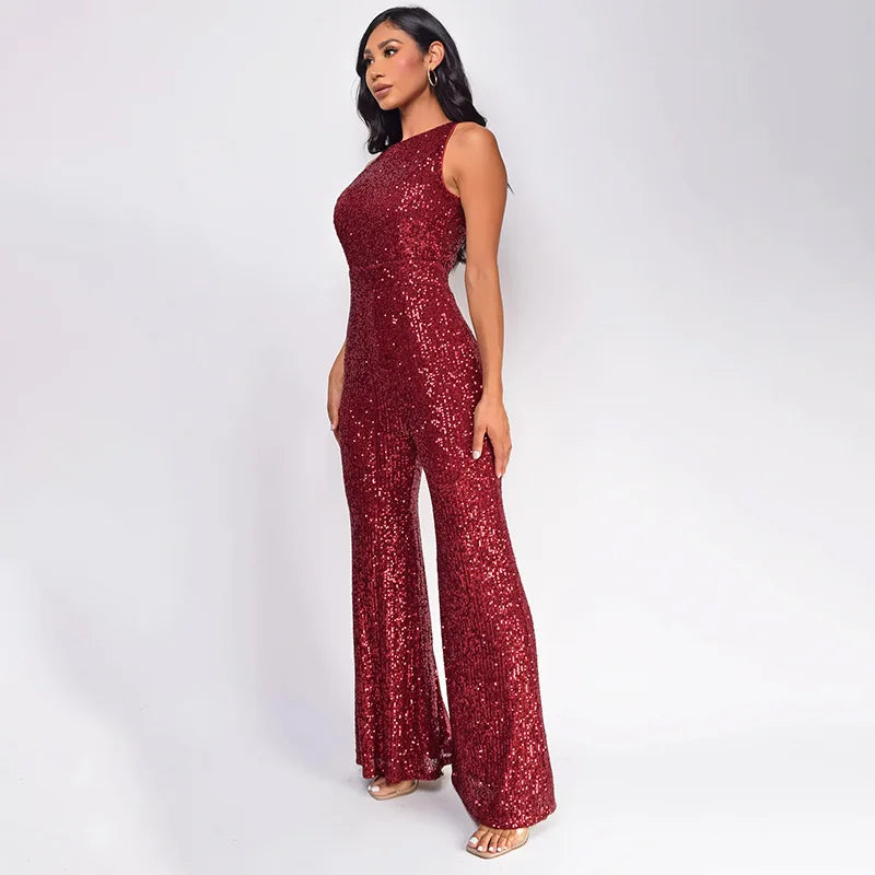 Elegant High-Waisted Sequin Jumpsuit