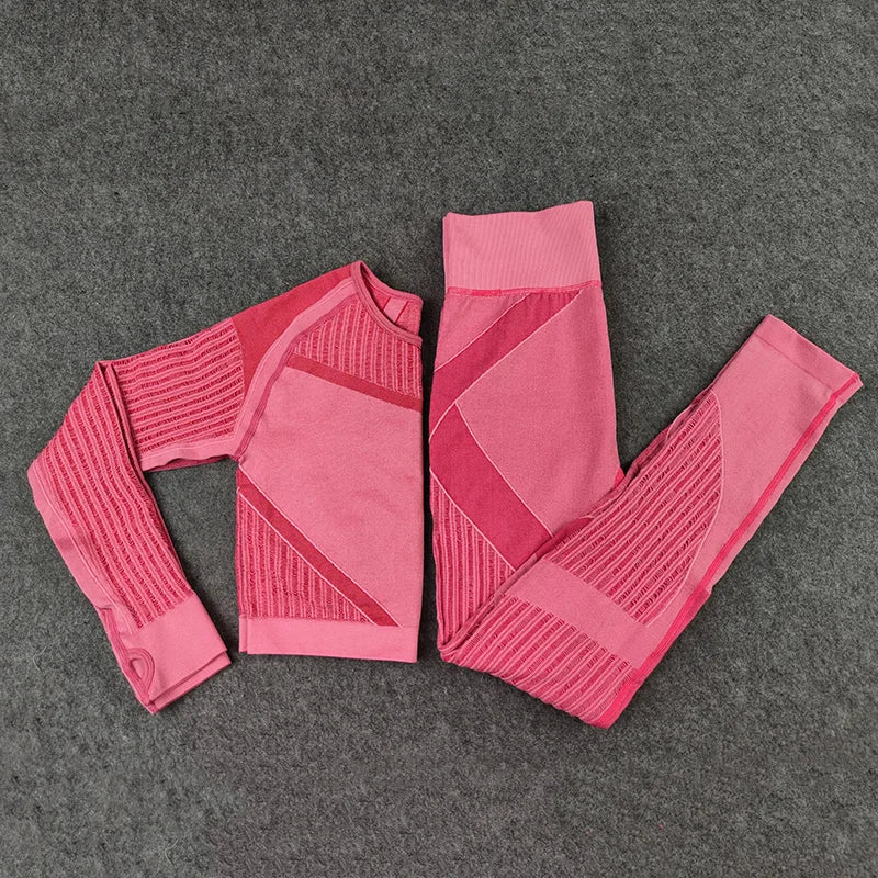 Women Workout Fitness Outfits Hollow Mesh Sports Sets Running Set High Waist Gym Sets Energy Seamless Yoga Suits New 2 Pcs Sets